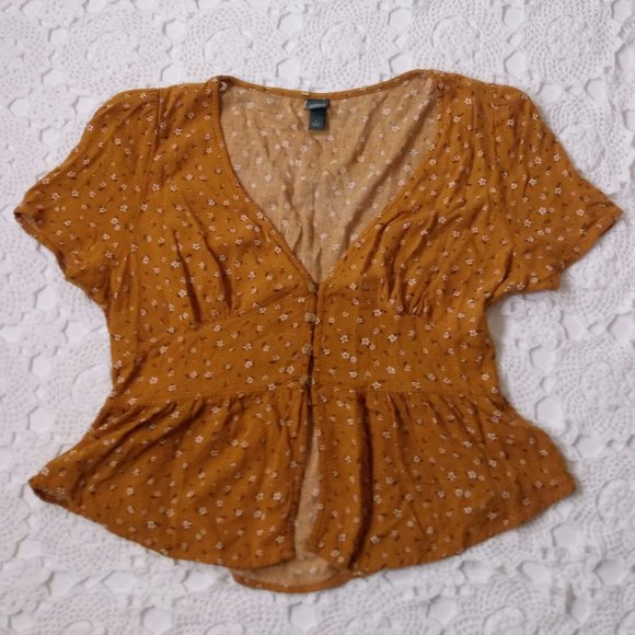 wild fable Tops - Wild Fable Mustard Floral Crop Top Shirt 90s Style